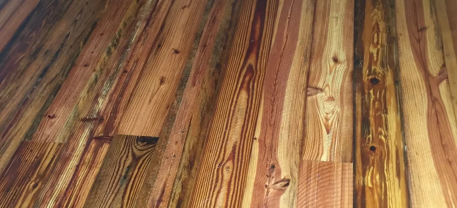 Antique Heart Pine — Old-growth longleaf pulled from 19th-century mills and factories.