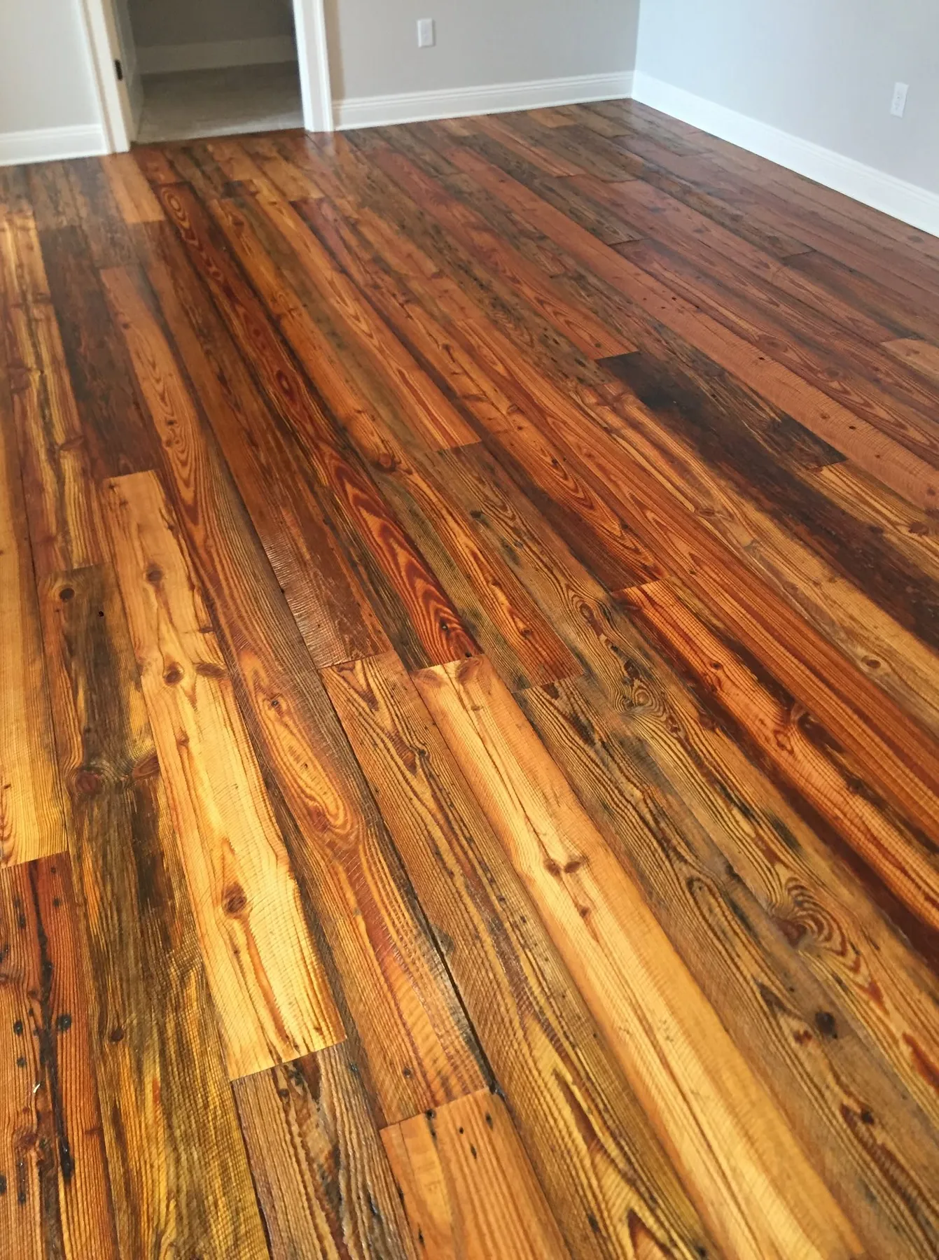 Antique pine dirty top floor finished with no stain